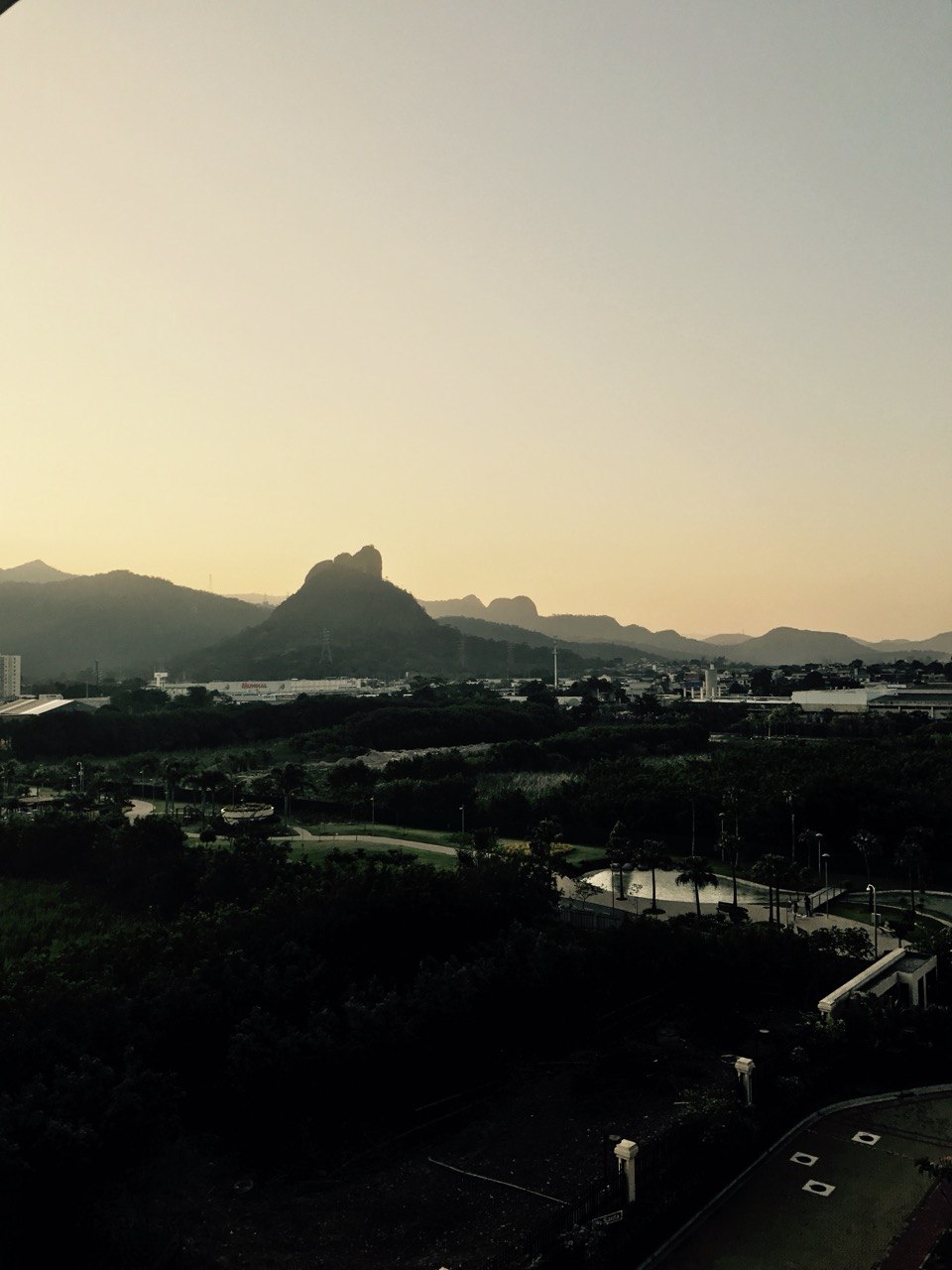 Hazy golden sunset behind the Rio mountains